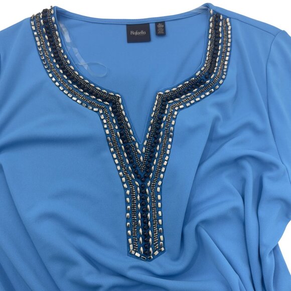 Rafaella Womens Silver Beaded Tunic Top SZ XL Blue Stretch Polyester V-Neck - Picture 8 of 13